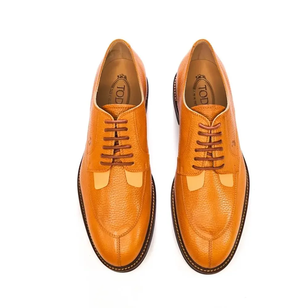 $985 TOD'S - Cognac Brown Pebble Leather Derby - US 9 (UK8)